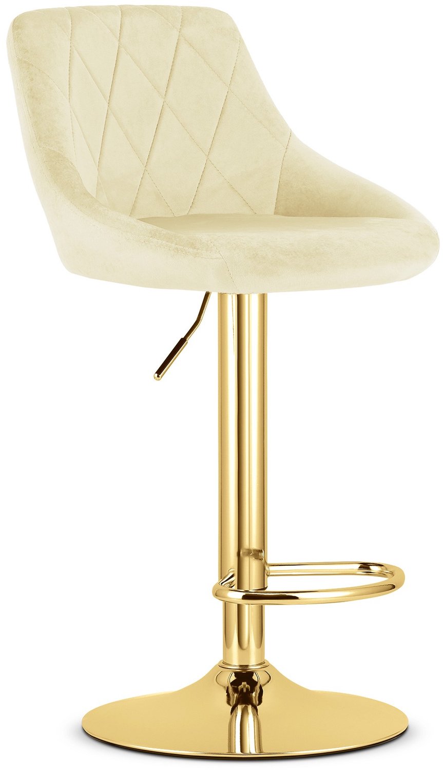 LEOBERT Barkruk AREX – Beige Velvet – Goudkleurig Metaal – In Hoogte Verstelbaar – 360° Draaibaar – Met Rugleuning – Met Voetsteun – Modern Design – Voor Keukeneiland, Bar en Keuken – Max. 110 kg