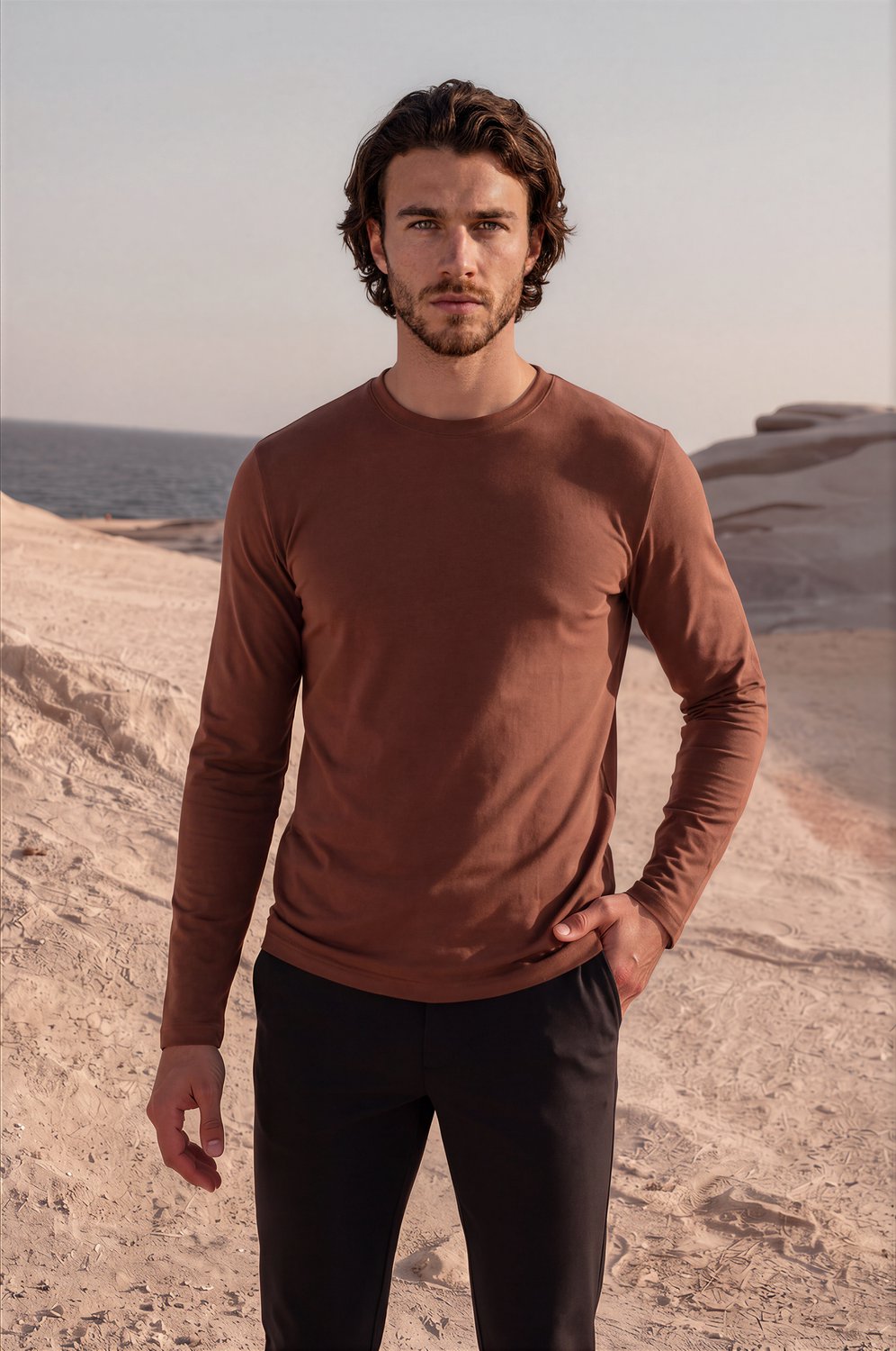 MI PIACE - Men Cotton Shirt Long Sleeves 202063 Brown Stone - Maat : M