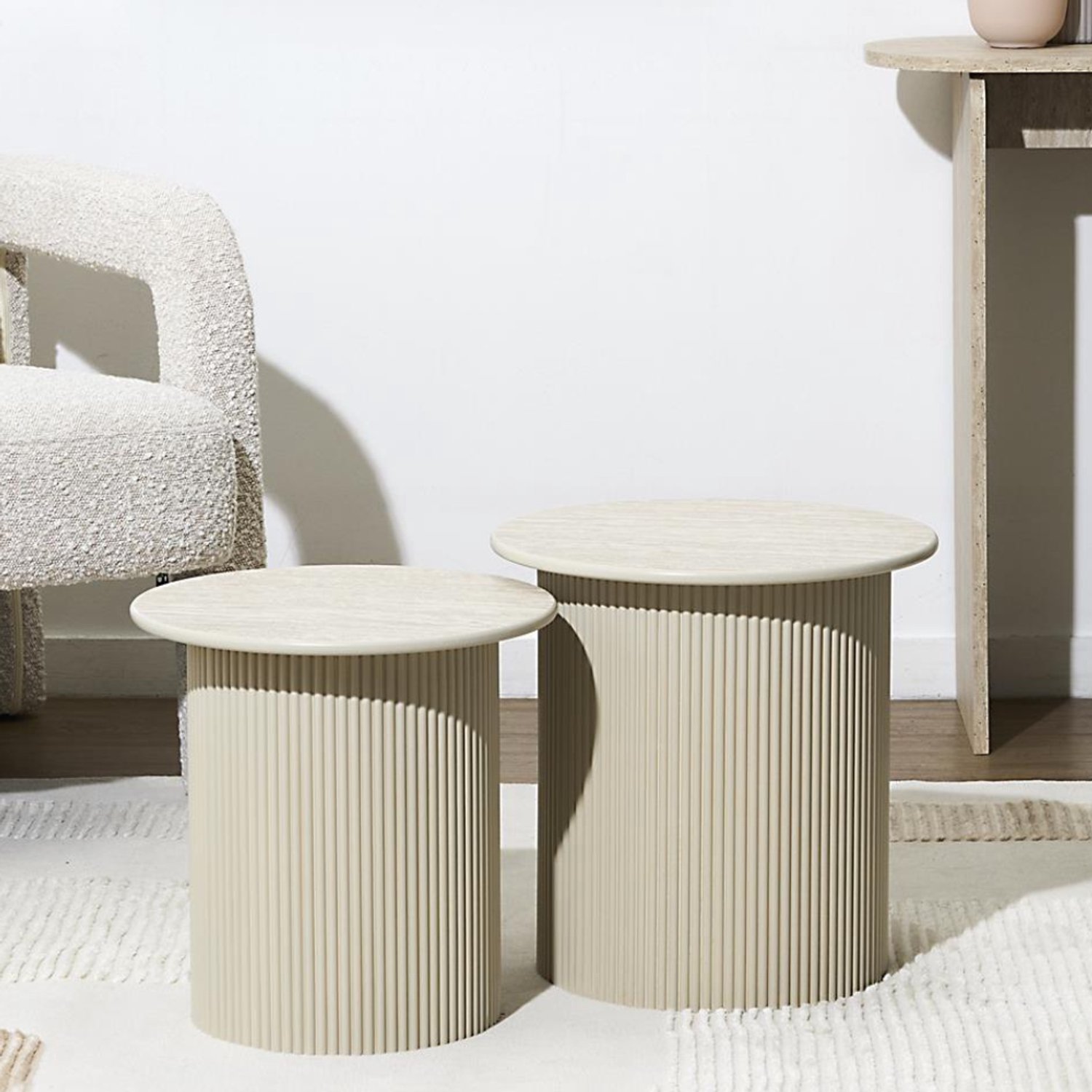 MISOU Bijzettafels - Set van 2 Koffietafeltjes - Rond - Hout - Beige - TERRA NOVA