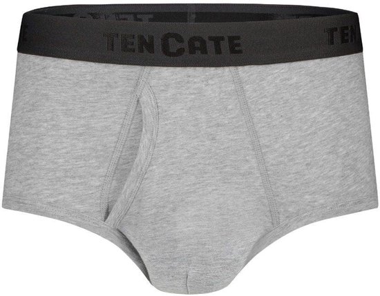 Grijze Ten Cate slip van stretchkatoen met functionele gulp en zwarte elastische tailleband met merklogo.