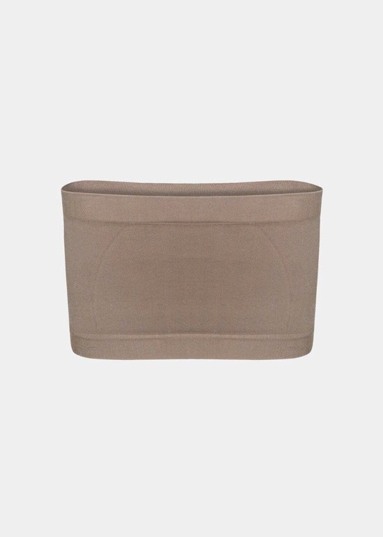 Achterkant van naadloze bruine bandeau-beha.