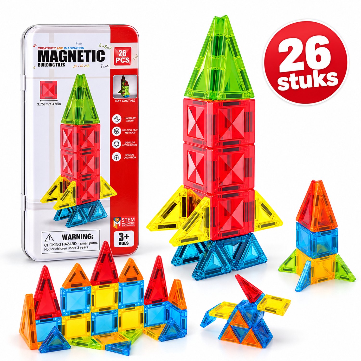 Flero Magnetische Tegels Reisset 26 Stuks - Compacte Bouwset in Metalen Opbergblik - STEM Constructiespeelgoed voor Kinderen vanaf 3 Jaar - Educatief Montessori Speelgoed, Speelgoed zonder Scherm, Verjaardagscadeau, Sinterklaascadeau