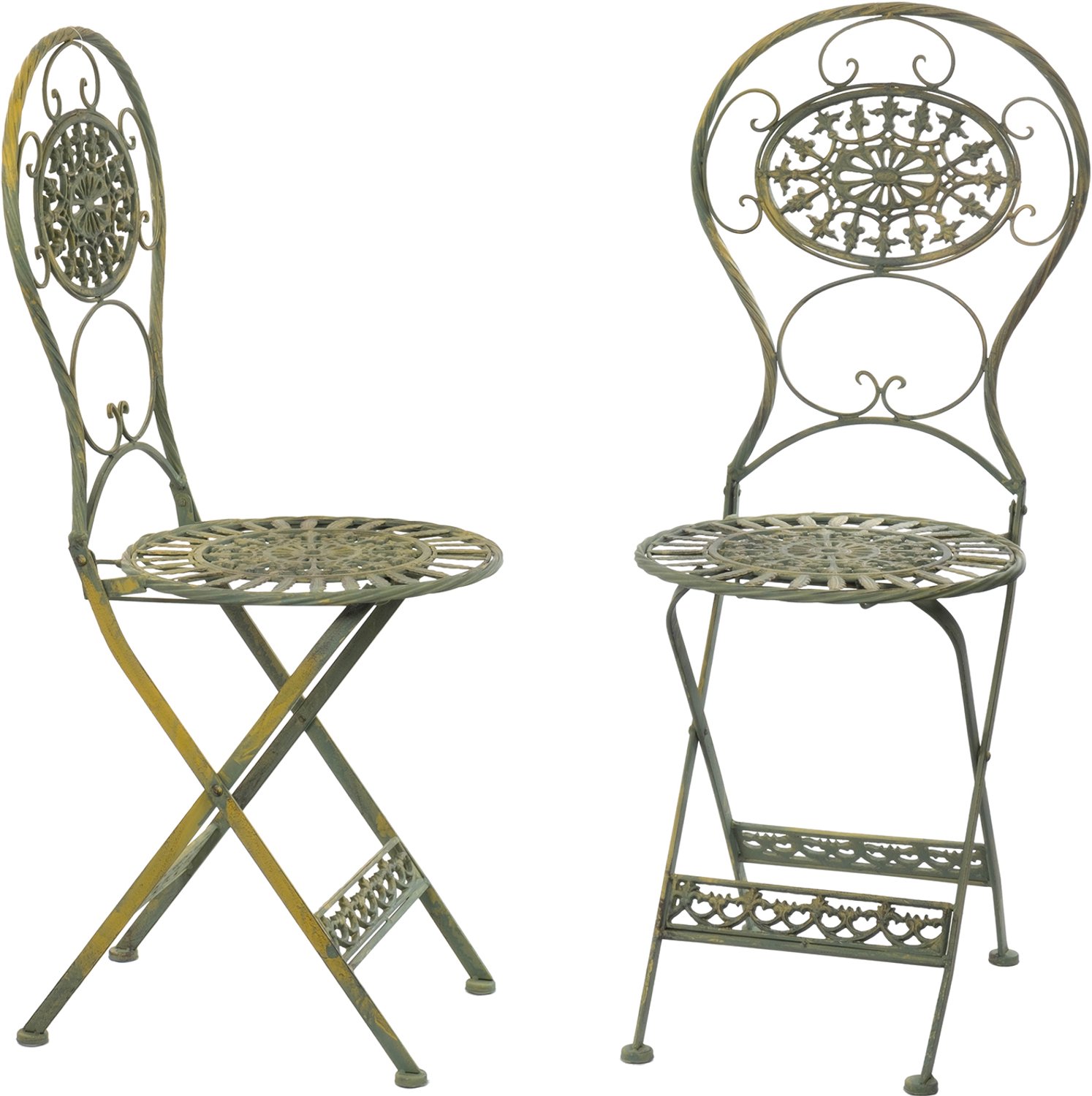 Moritz Bistroset 3-delig - Ovale Tafel + 2 Stoelen - Gietijzer - Antiek Groen - Inklapbaar - Balkon Tuin Terras