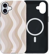 xoxo Wildhearts siliconen hoesje geschikt voor iPhone 17 MagSafe hoesje - Minimal Nude - Double Layer - Magnetisch telefoonhoesje - Magneet case - Backcover met dubbele beschermlaag - Golvenprint - Golvend patroon - Beige / Creme / Wit