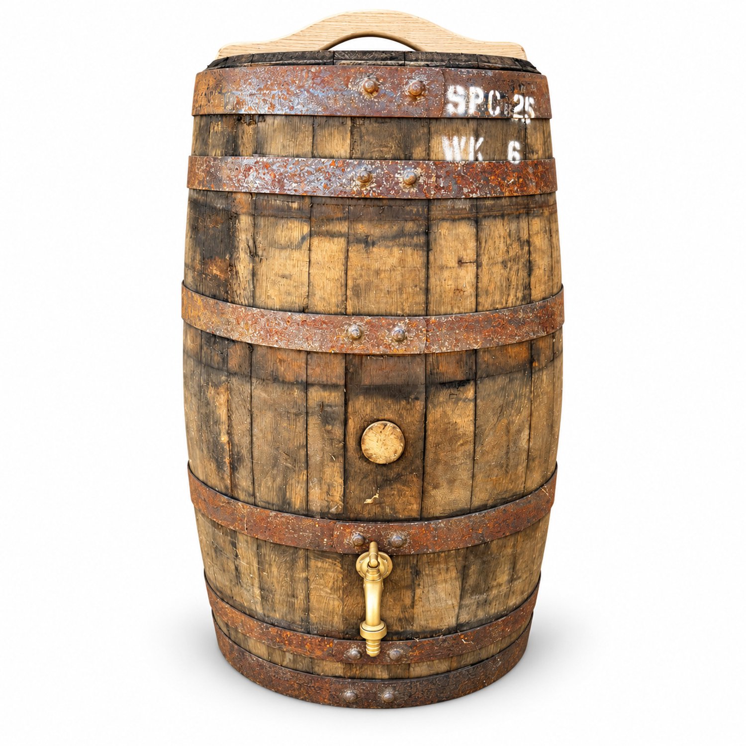 Houten regenton whiskyvat 125 L - messing kraan - los deksel