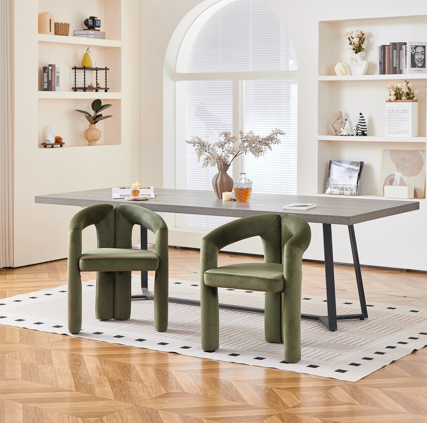 MODENUIT Eetkamerstoelen - Fluwelen Zitting Met Armleuningen - Eetkamer En Kantoor - Groen - Set Van 2