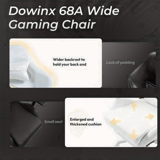 Gamingstoel – Gamestoel – Bureaustoel – Racestoel – Zitzak – Ergonomisch Met 3D Armleuningen – Verstelbare Voetsteun Wit PU Suède — afbeelding 2