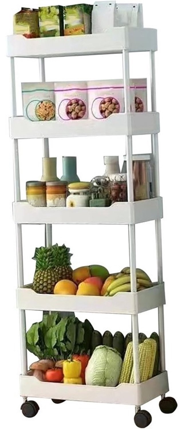 Rollende gereedschapswagen - Opbergkar op wielen - Huishoudelijke opslag - Vijf lagen - 55 x 50 x 40 cm - Zwart