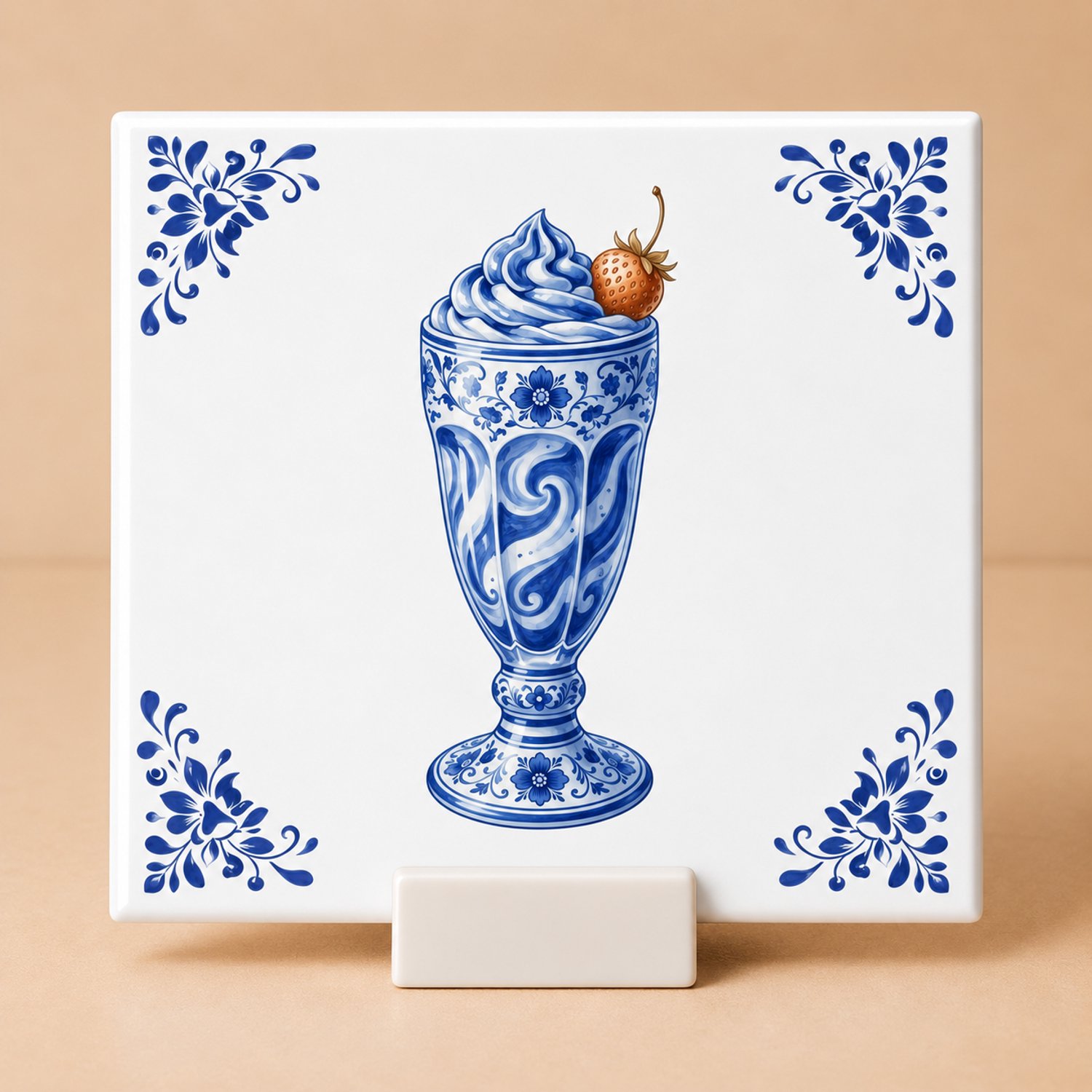 Bedruk King Delftsblauw Tegeltje 11x11 Milkshake met Houdertje – Cadeau voor Zoetekauw of Dinerfan Wit