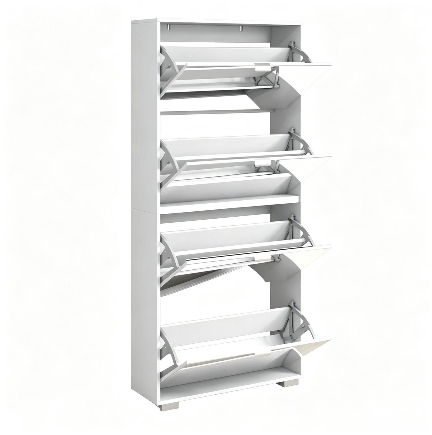 SONNENH Hoge schoenenkast met 4 spiegelkleppen en verstelbare binnenindeling - Wit - 76 x 26 x 168 cm