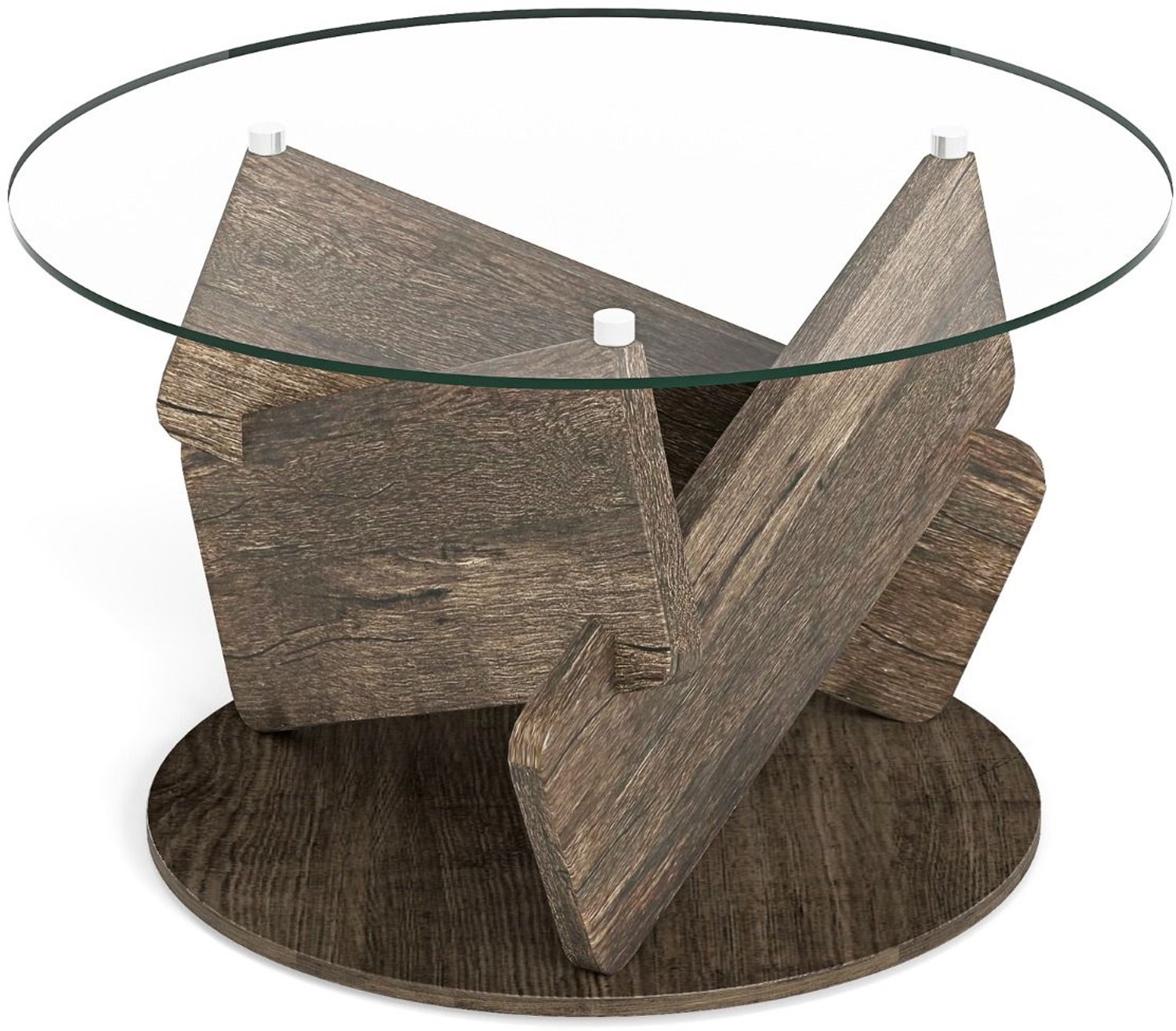 SureDeal® - Salontafel - Ronde Glazen Tafel - Gehard Glazen Blad - Massief Houten Moderne - 81x49 cm - Grijs