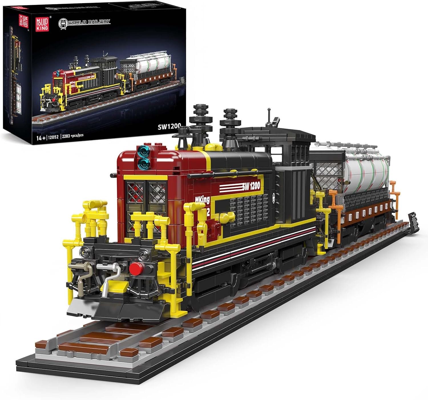 Mould King 12052 EMD SW1200 Diesel Trein mega bouwset | Locomotief trein miniatuur modelbouw | Technische educatief creator speelgoed ideas bouwpakketten voor expert volwassenen & kinderen | Niet geschikt voor Lego rails | Bouwdoos met 2283 bloks