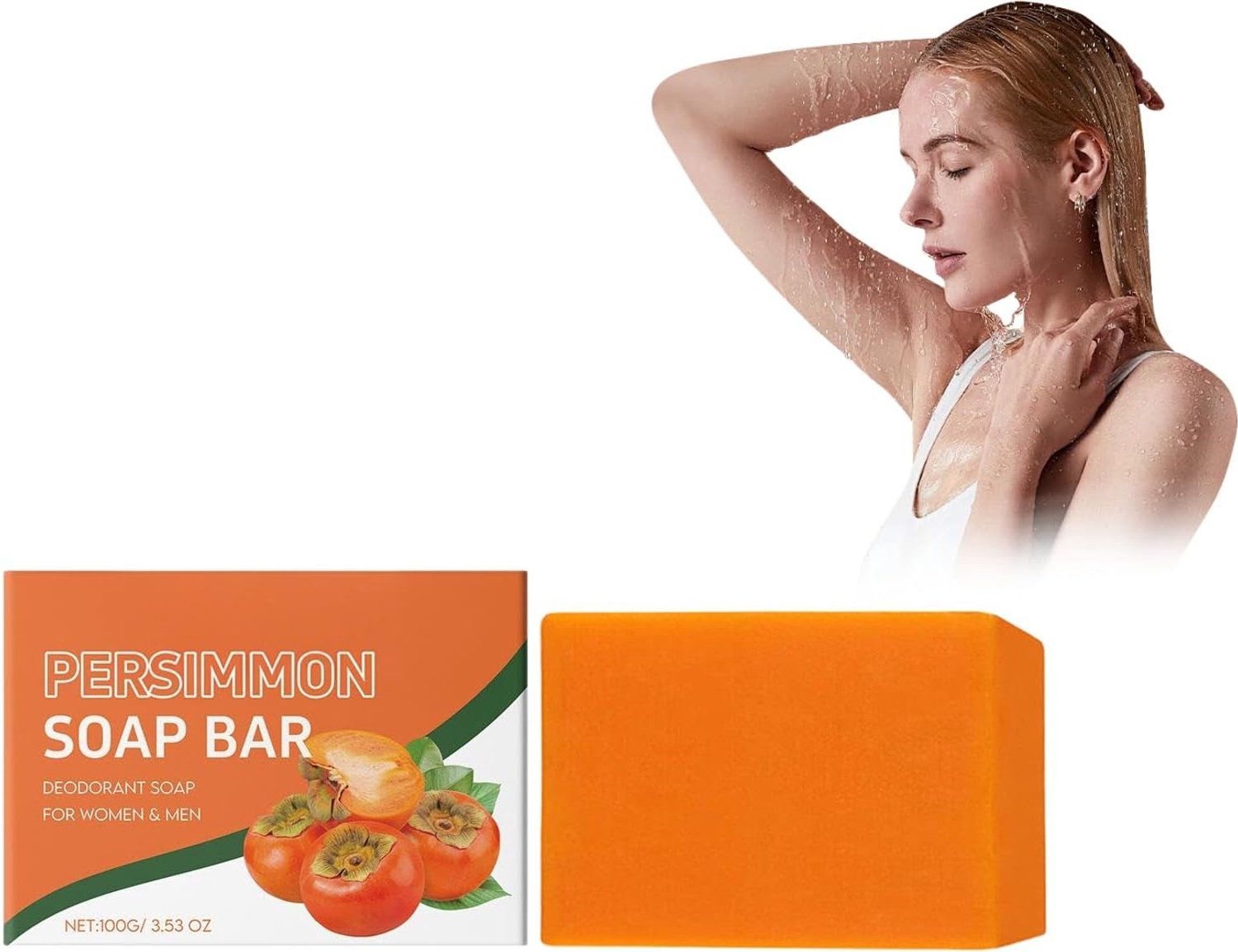 Natuurlijke Kaki Zeep Bar voor Gezicht en Lichaam, Hydraterende Crème met Vitamines en Antioxidanten
