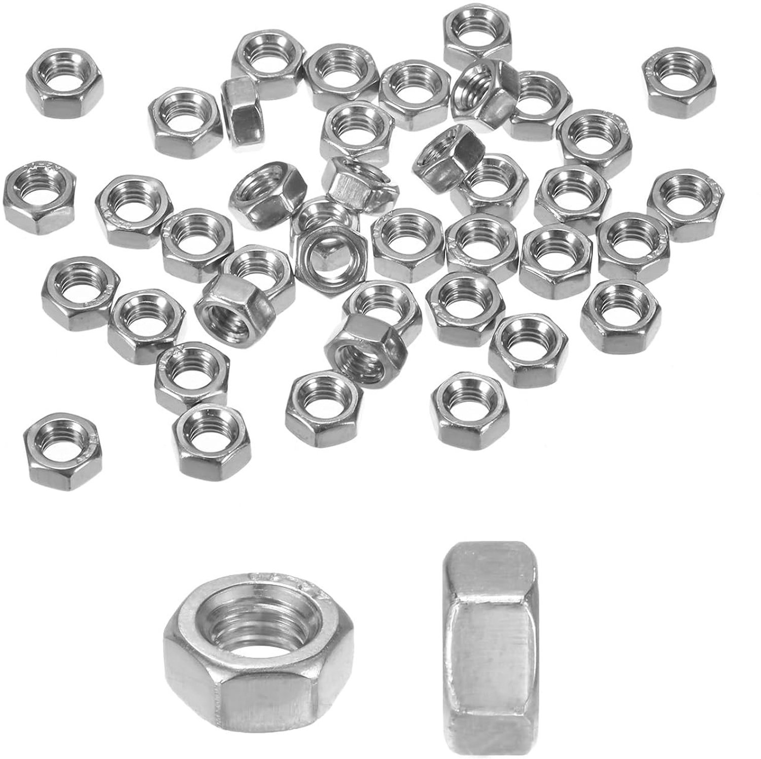 Set van 50 metrische zeskantmoeren M5 x 0,8 mm, roestvrij staal, geschikt voor machines, auto’s en reparaties