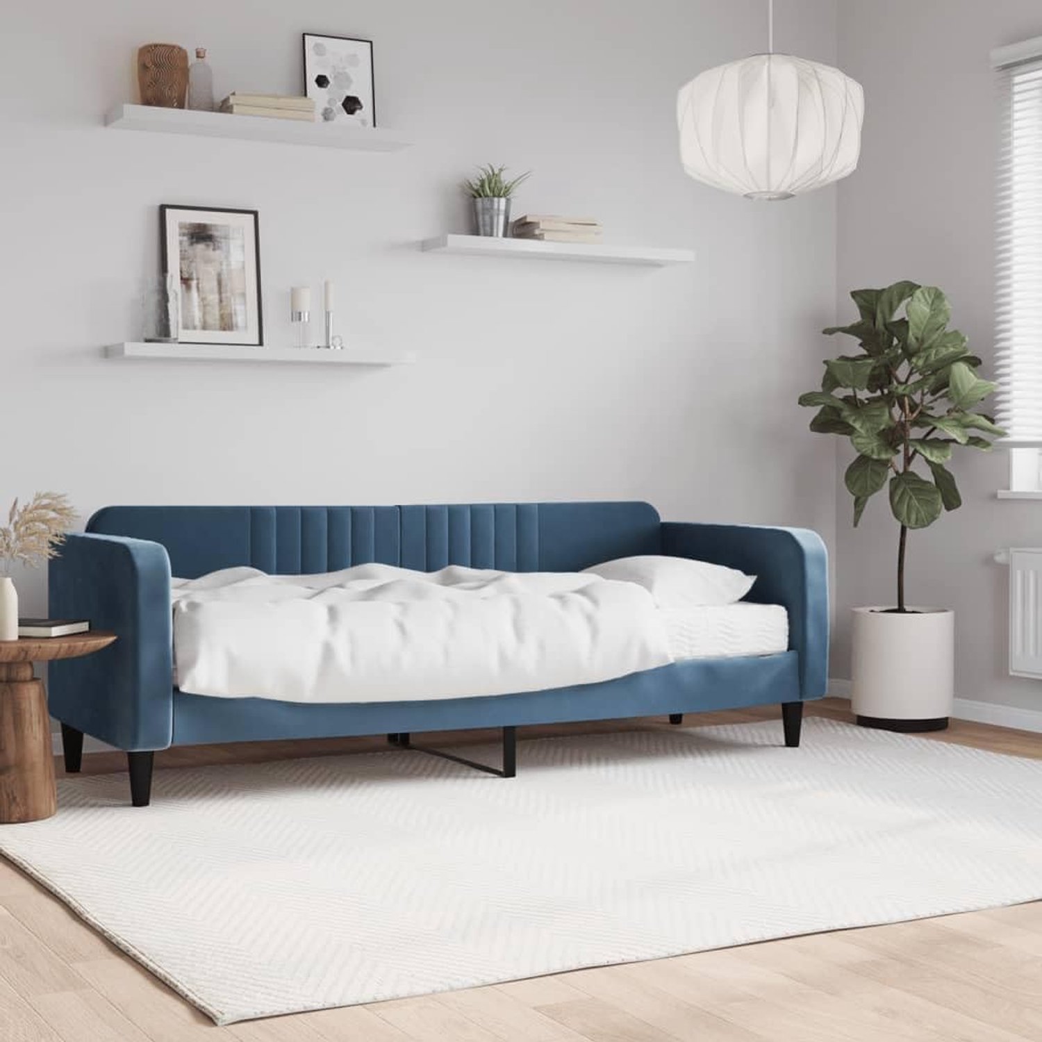 Dagbed met matras, blauw, 80 x 200 cm, fluweel, bedframe voor woonkamer, slaapkamer, hotelbed