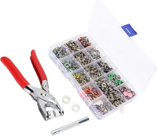 804 stuks drukknopen kit naaiknop ponsmachine handperstang gereedschap 9,5 mm 10 kleuren messing drukknopen voor kleding doe-het-zelf ambachten naaibenodigdheden — afbeelding 5