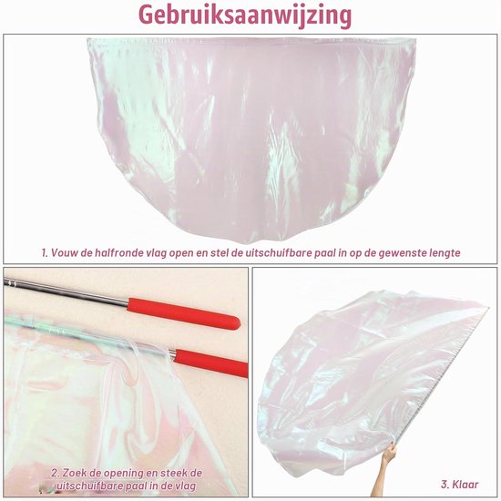 2 Stuks Halve Cirkel Aanbiddingsvlag, 140x92cm Lofdansvlaggen met Schaalbare Staven Glanzende Aanbiddingsbanner Metallic Glans Engelenvleugels voor Danskerk (Transparant Wit) — afbeelding 5
