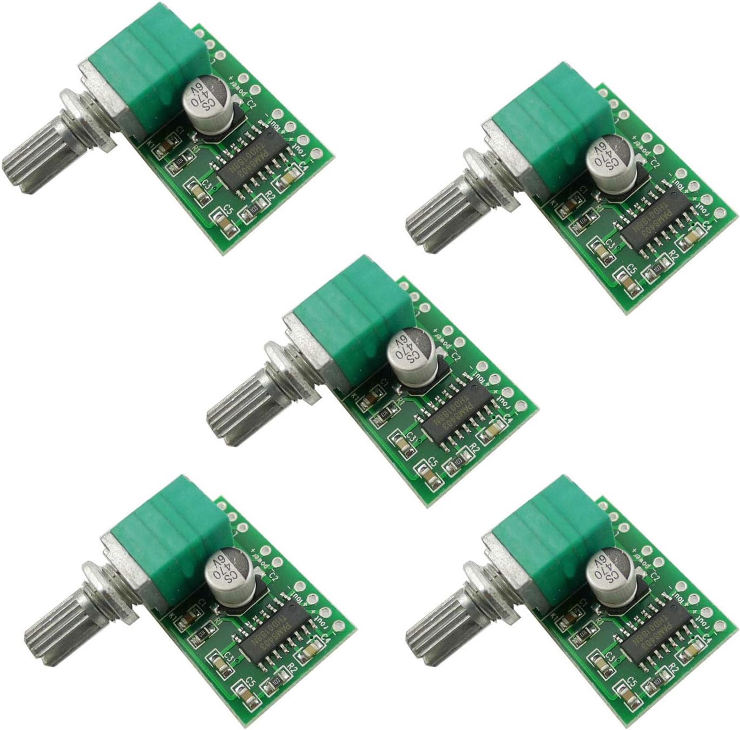 PAM8403 Mini-audio-versterkerprintplaat, DC 5 V, 3 W + 3 W, digitale audio-versterkermodule met potentiometer, USB-voeding, 5 stuks