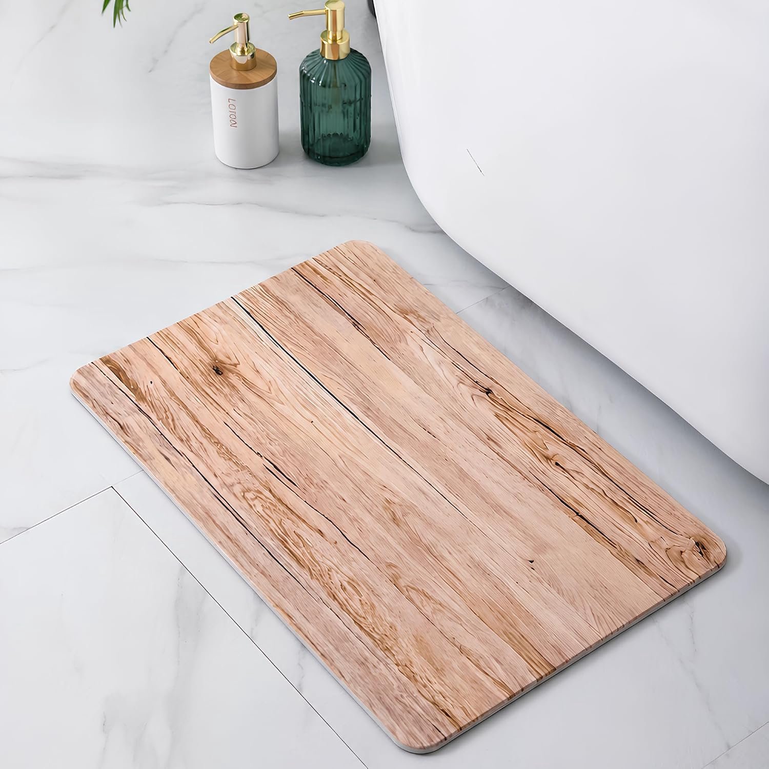 Diatomiet Steen Badmat Anti-slip (60 x 39 cm)| Sneldrogende Douchemat Super Absorberend | Badkamer Vloerkleed Schimmelwerend & Hygiënisch | Stone Bath Mat (Essenhout)
