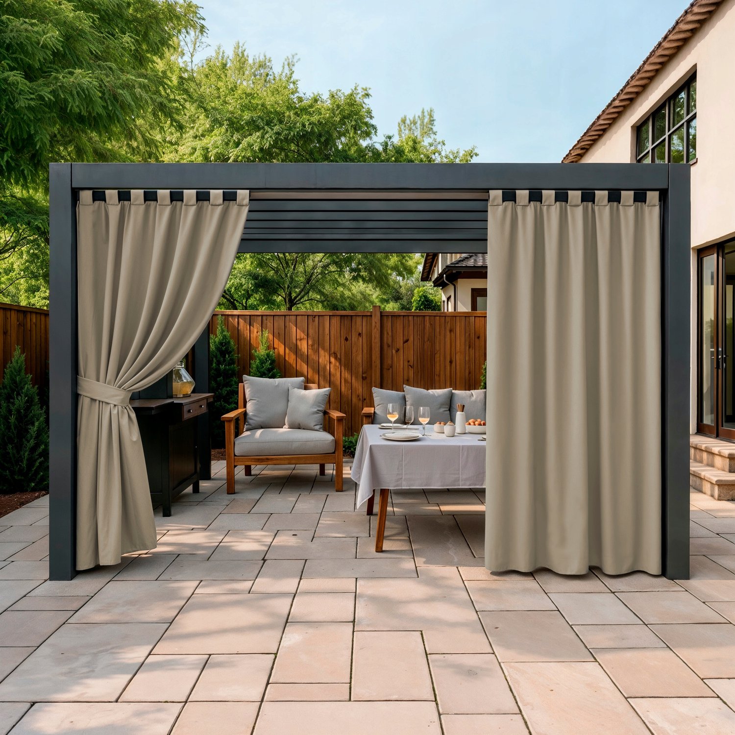 Waterdicht Gordijn voor Terras & Tuin - Beige, 155x280cm met Lusjes