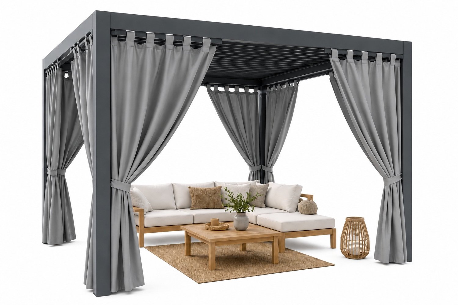Waterdichte Terrasgordijn Grijs 135x250 cm met Klittenband Lusjes