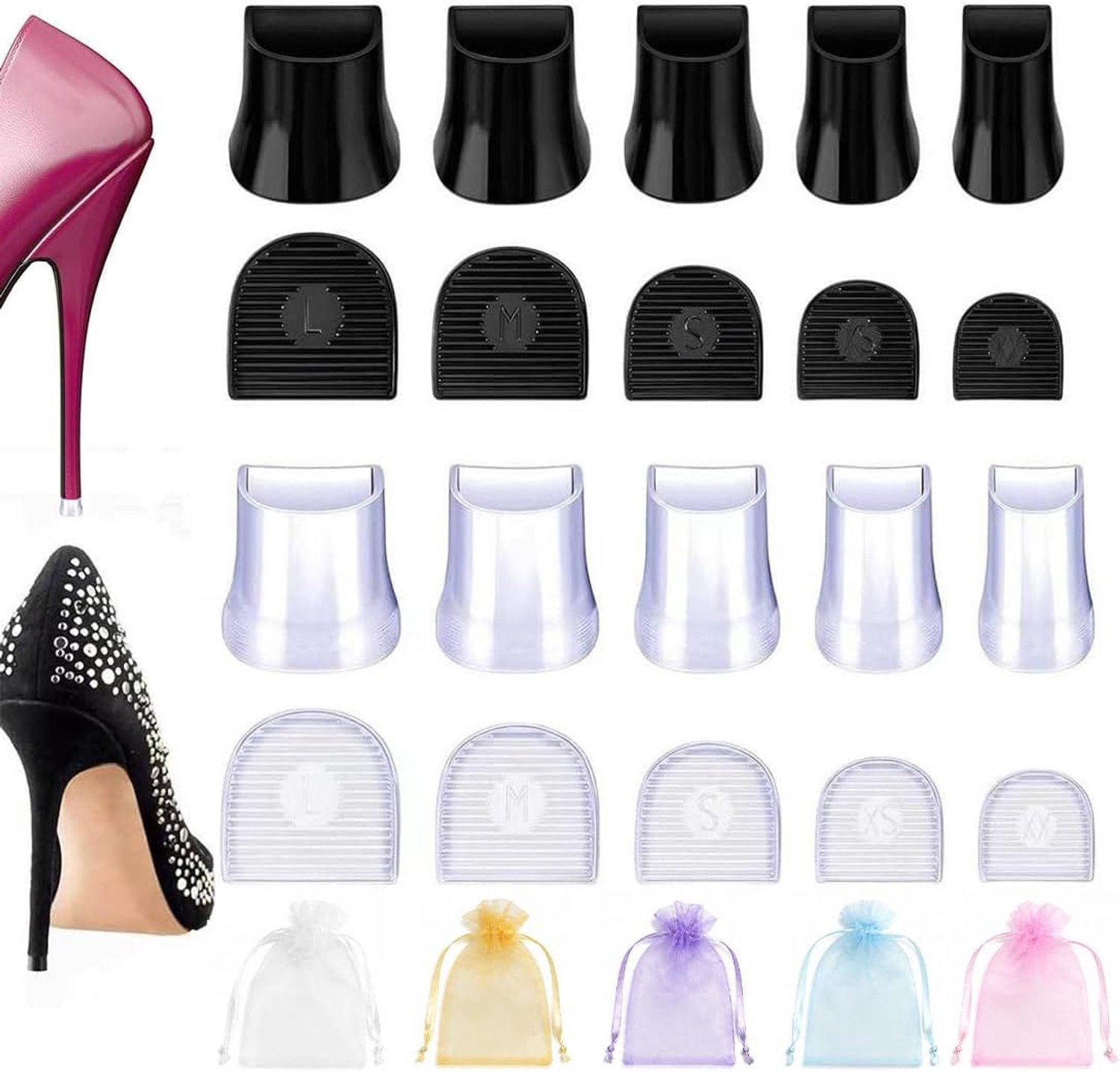10 Paar Bruiloftshakbeschermers, Accessoires Voor Naaldhakken, Antislip, Geluidsarm, Met Opbergzakje (5 Stuks)