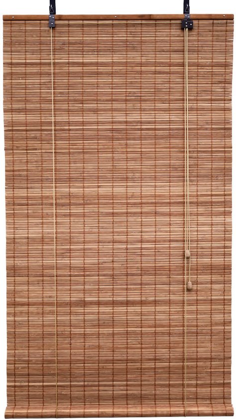 Bamboe rolgordijn Fedde in bruin, 110x160 cm, met ophangsysteem en bedieningskoord.