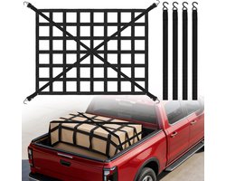 Cargo Net, 208 x 50 cm, Cargo Net for Pickup and Truck, Load Area/Tailgate, 4 Adjustable Fastening Straps and 2 - ShopVlot