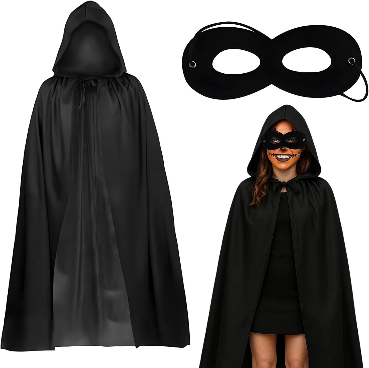 Multifunctionele Zwarte Cape met Kap - Stijlvol Kostuum voor Halloween, Feesten en Themapartijen - 90 cm Lang - Unisex en Geschikt voor Volwassenen en Kinderen