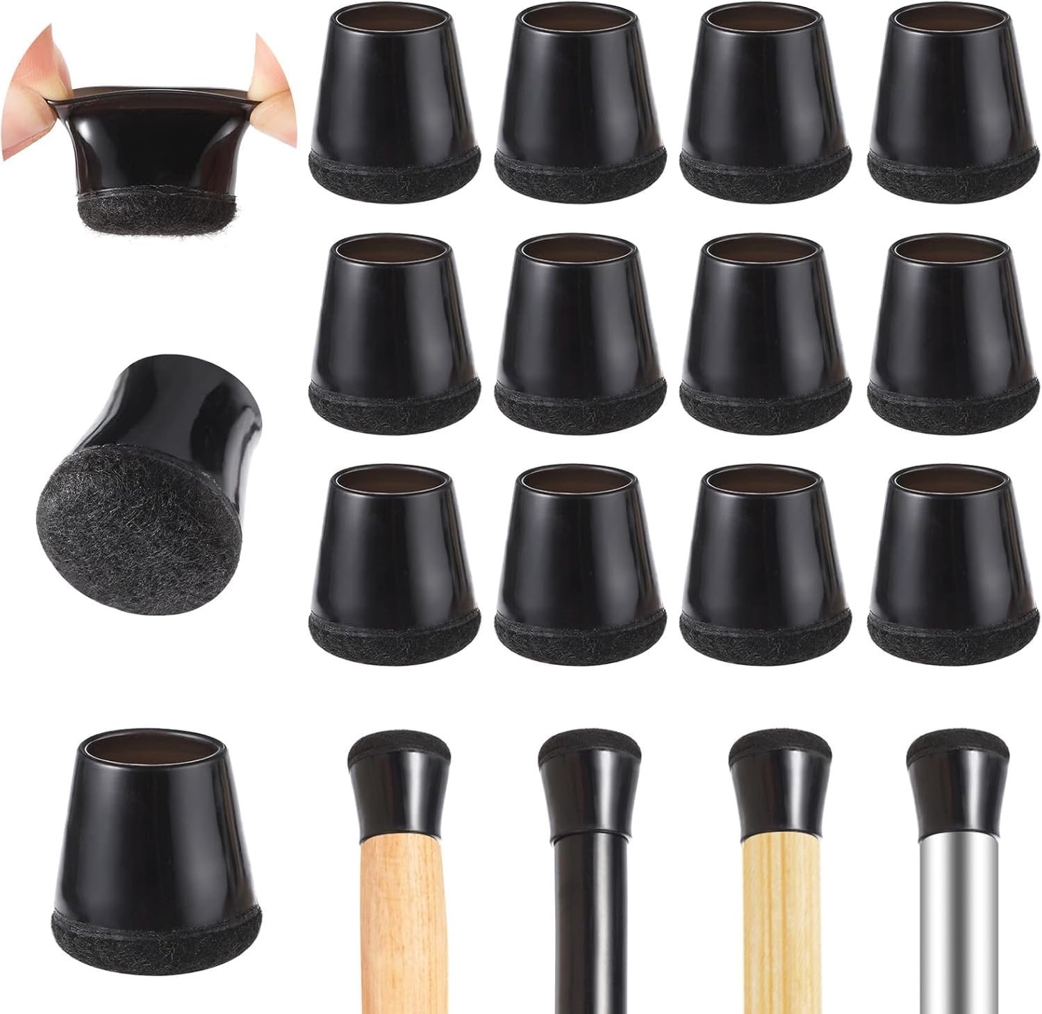 Stoelpootbeschermers - Zwart - 14-20 mm - Vilt en TPR Materiaal - Voor Meubelbescherming