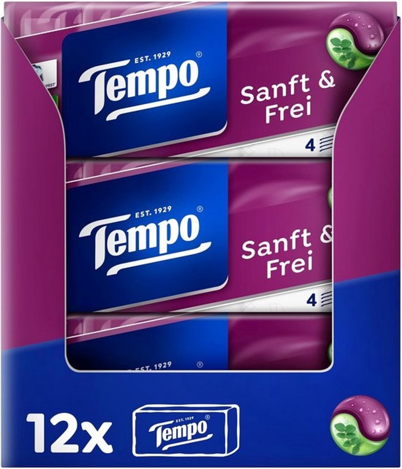 Tempo papieren zakdoeken - zacht megapack - 12 x 20 pakjes van 9, verwenbalsem, eucalyptusolie, wasmachinebestendig