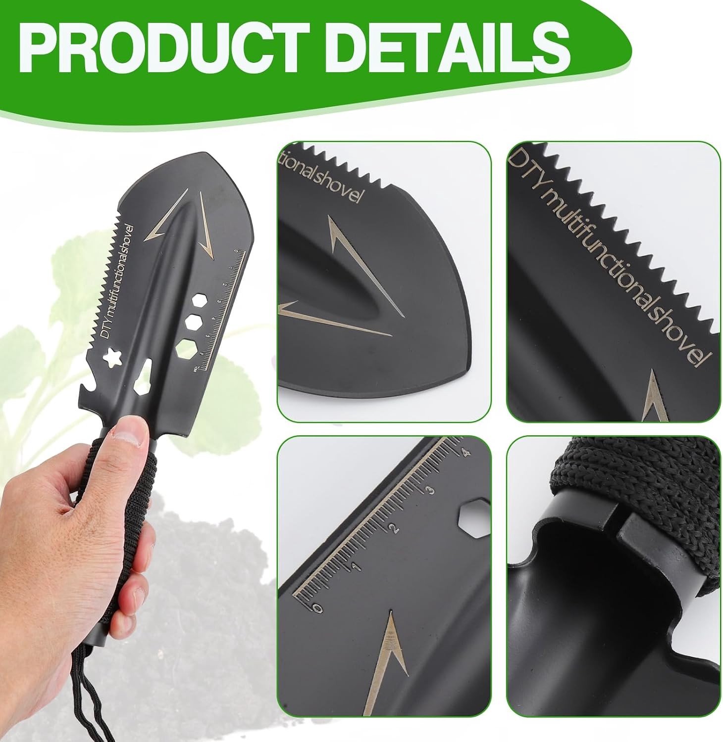 Multifunctionele Mini Camping Schep 7-in-1 met Paracord Handvat voor Overleving, Hiking en Outdoor Activiteiten