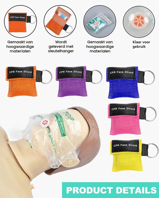 5 stuks Pocket Mask EHBO-gezichtsmaskers Cpr met sleutelring met adembarrière in één richting adembeschermingsmaskers adembeschermingsmaskers CPR Face Shield — afbeelding 4