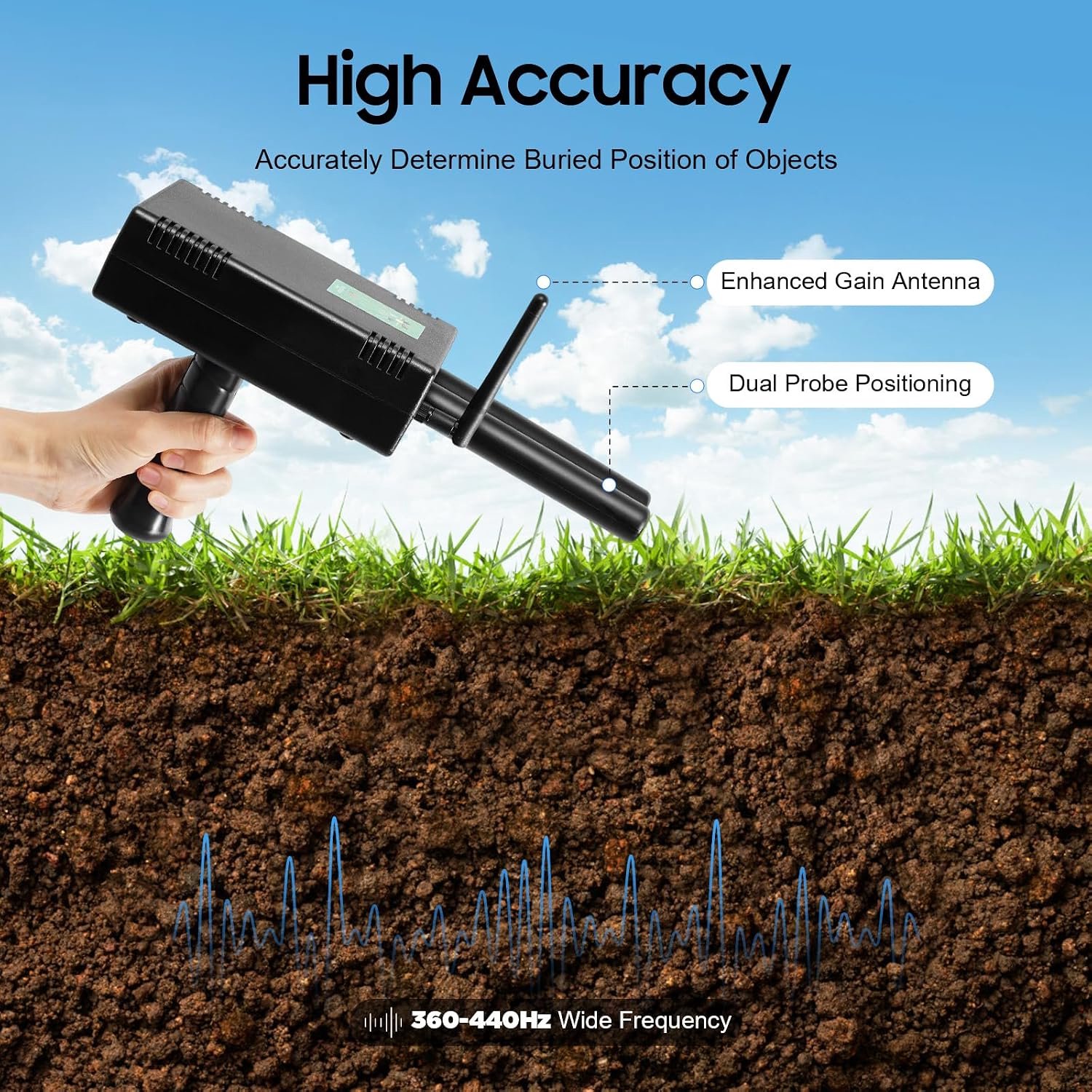 Metaaldetector professional, metaaldetector met 1600mAh batterij, handheld detective goud/zilver/koper/diameter metaaldetector zoekapparaat, maximale detectiediepte: 20 meter, zoekbereik: 1000 meter