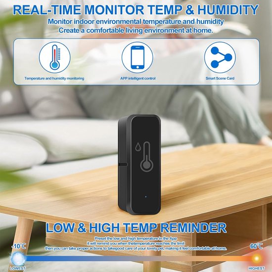 2 stuks wifi-thermometer, smart hygrometer, binnen en buiten, temperatuurvochtigheidssensor met slimme app en gegevensopname, mini-thermometer, hygrometer voor broeikas, wijnkelder, zwart — afbeelding 4