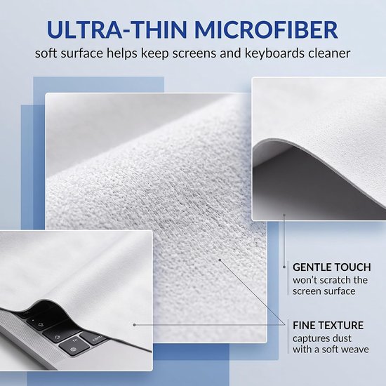 2 stuks reinigingsdoekjes voor scherm en toetsenbord, compatibel met 13-14 inch, microvezelmateriaal, ultradun, wasbaar, effectief vingerafdrukken, stof, vuil — afbeelding 4