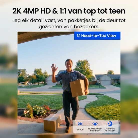 Reolink Video Deurbel Kit (Gen 2) - 2K 4MP - 1:1 Beeld - HDR - Batterij/Bedraad - Slimme Detectie - Lokale Opslag - Dual-Band WiFi - Inclusief Home Hub Mini — afbeelding 2