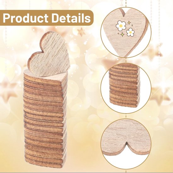100 stuks houten hartjes, decoratie, 2 cm, kleine houten harten om te — afbeelding 3