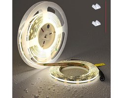 TOPAI LED-strip COB 12 V waterdicht natuurlijk wit 5 meter PCB zwart | IP65 voor buiten, 480 leds/m, CRI > 90, zelfklevend en op maat te snijden, voor keuken, kastverlichting, woonkamer