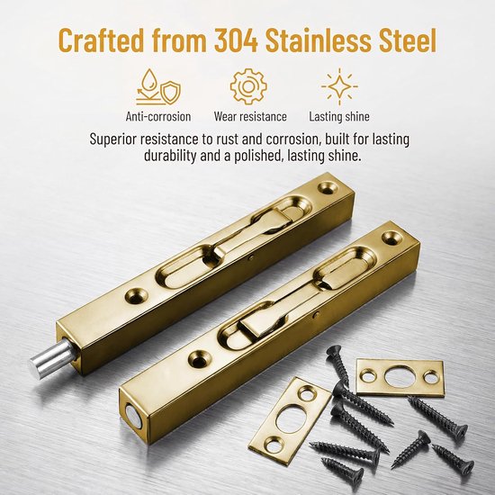2 stuks deurgrendels 304 antiek messing verborgen deurgrendel roestvrij staal 15 cm verborgen deurbeveiliging geboorte roestvrij staal grendel slot voor Franse deuren, composietdeuren, houten — afbeelding 4