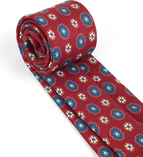 Vintage retro stropdas voor heren, 9 cm, brede stropdas, brede stropdas, brede halsband, stijlvolle modieuze kleurrijke stropdas - bedrukt bordeauxrood met bloemenpatroon — afbeelding 2