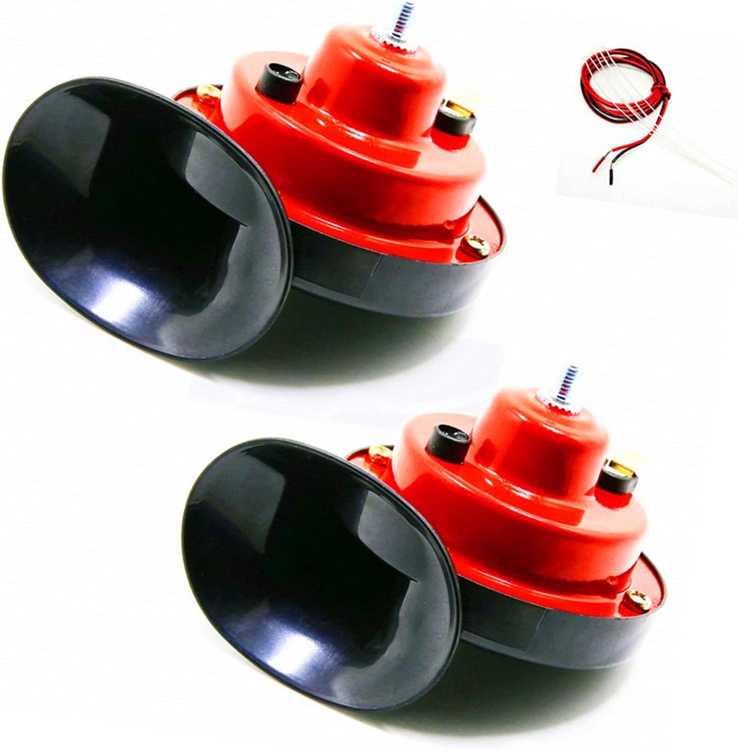 Auto Hoorn Auto Elektrische Hoorn 2 stks Luid Elektrische Slak Dubbele Hoorn 130DB Luchthoorn Waterdichte Hoorns Kit rode Hoge Tone en Lage Tone Hoorn 12V motorfiets schip auto vrachtwagen etc