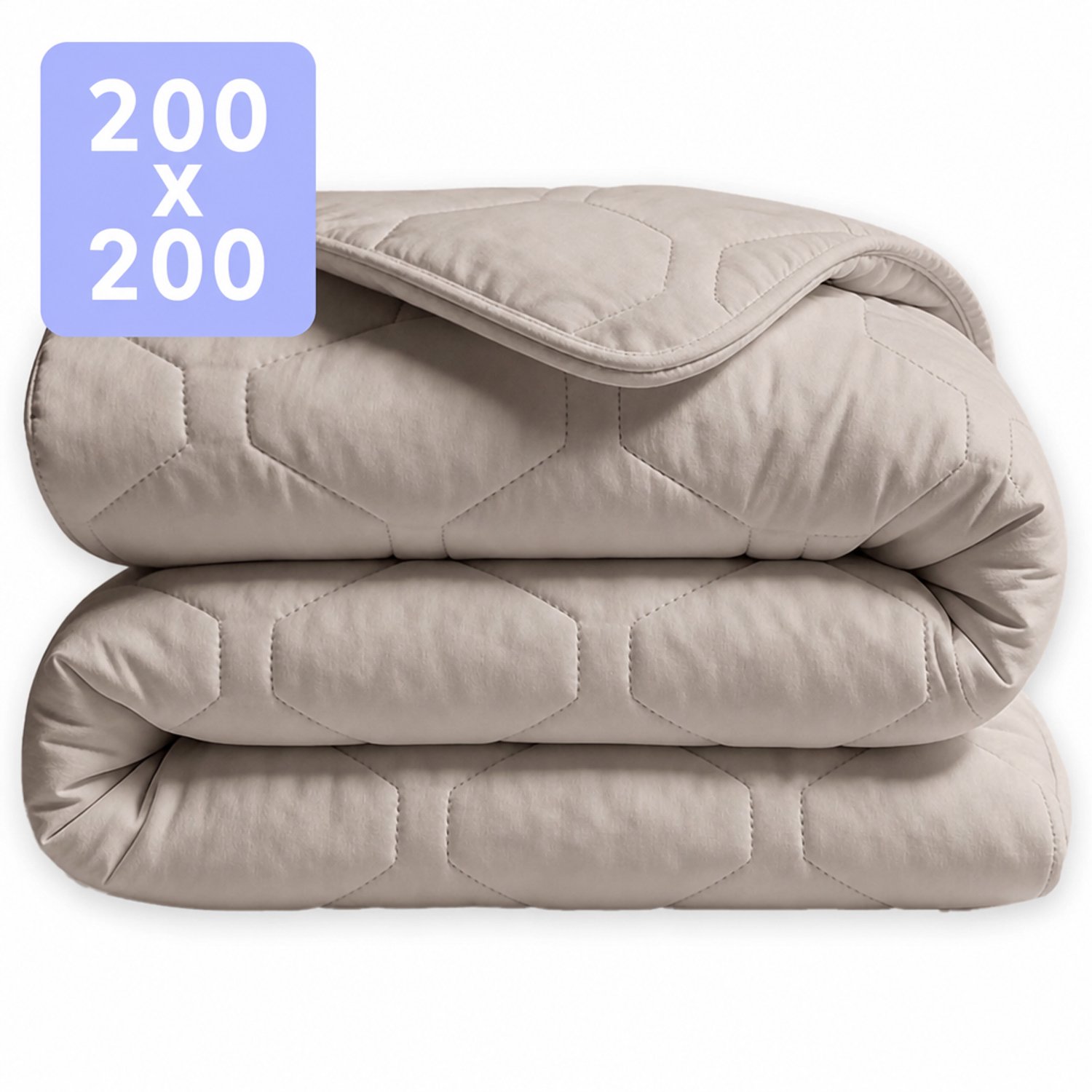 HappyBed Dekbed zonder overtrek 200x200 - Wasbaar Dekbed - Bedrukt dekbed zonder hoes - Hoesloos Dekbed - Tweepersoonsdekbed - Taupe
