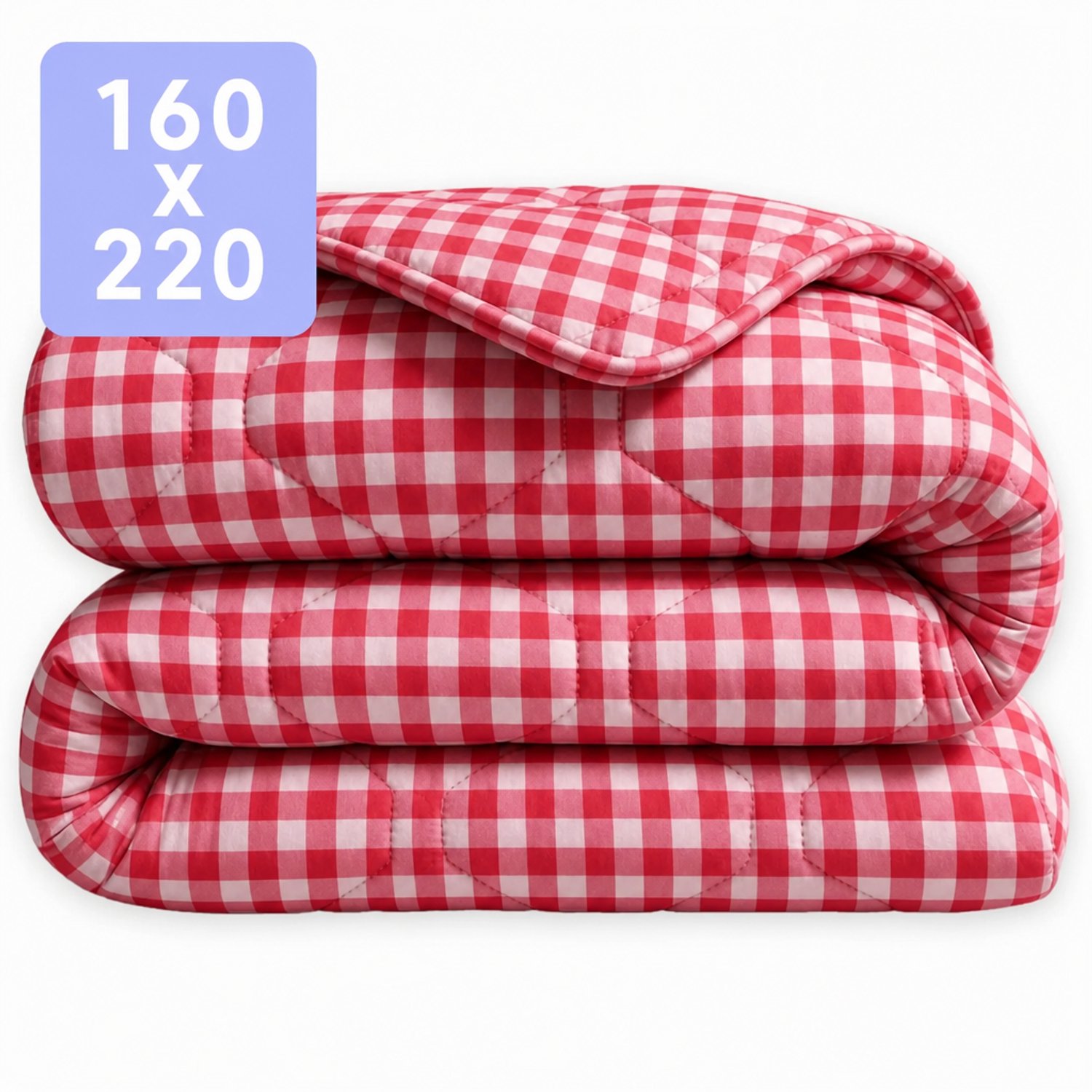 HappyBed Dekbed zonder overtrek 160x220 - 100% Katoen - Wasbaar Dekbed - Bedrukt dekbed zonder hoes - Hoesloos Dekbed - Twijfelaar dekbed - Gingham Burgundy