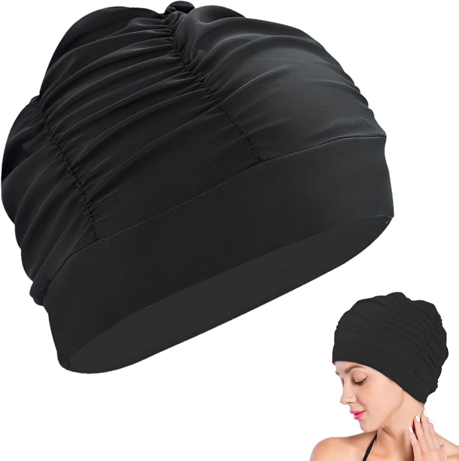 Zwembadmuts voor dames van nylon, elastische badmuts, elastische badmuts, badmuts, dames, lang haar, grote badmuts, voor lang haar, dames, heren, kinderen