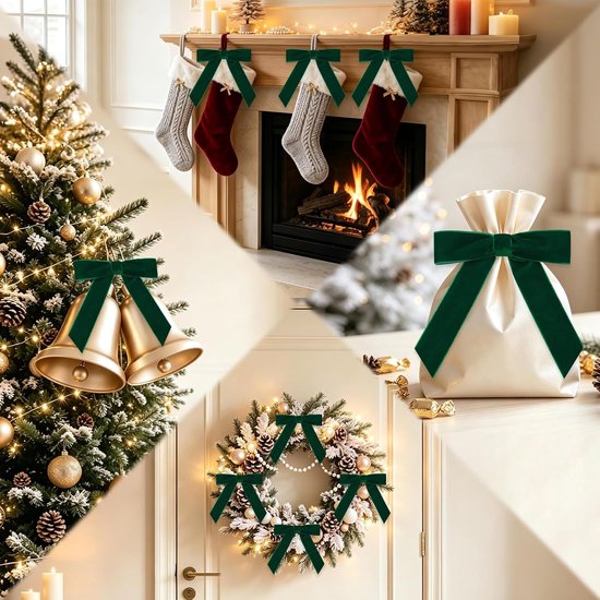 16 stuks groene strikken kerstboom decoratie 11 x 11 cm fluwelen — afbeelding 5