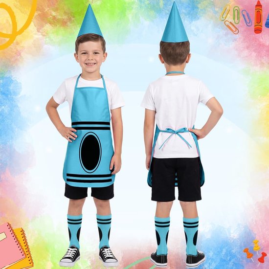 2/3 stuks kleurpotloden kostuum voor kinderen met hoeden, kegels, carnaval — afbeelding 3