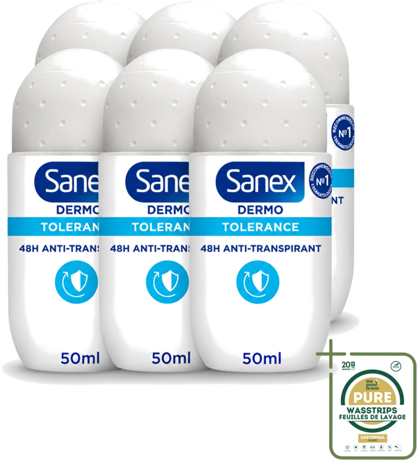 6 x Sanex – Deo Roll-on – Dermo Tolerance – 50 ml - Gevoelige Huid - Intolerante Huid - Hypoallergene Deodorant - Huidverdraagzaamheid - Geurcontrole