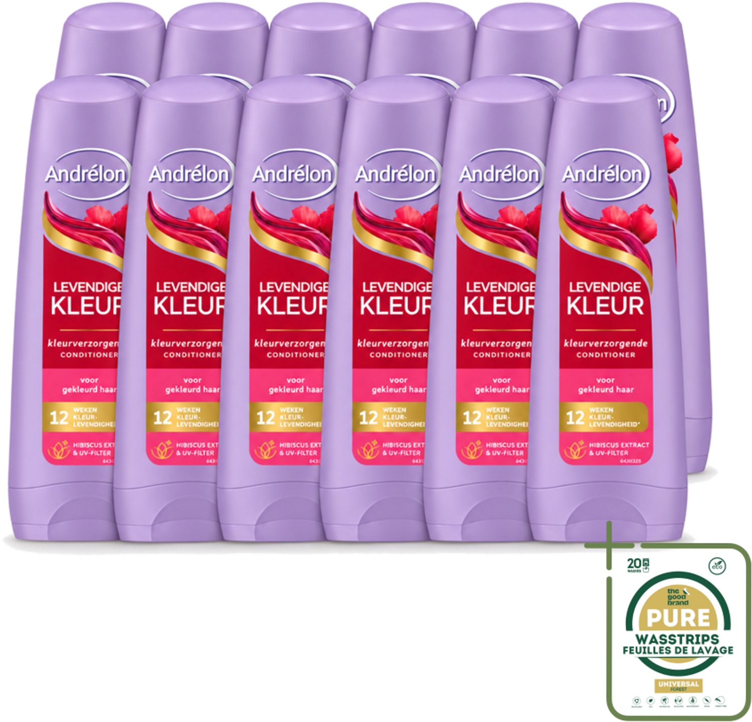 12 x Andrélon – Conditioner – Levendige Kleur – 200 ml - Wasstrips - Kleurvervanging - Haarkleur Bescherming - UV-filter - Hibiscus Extract - Haarkleur Levendigheid