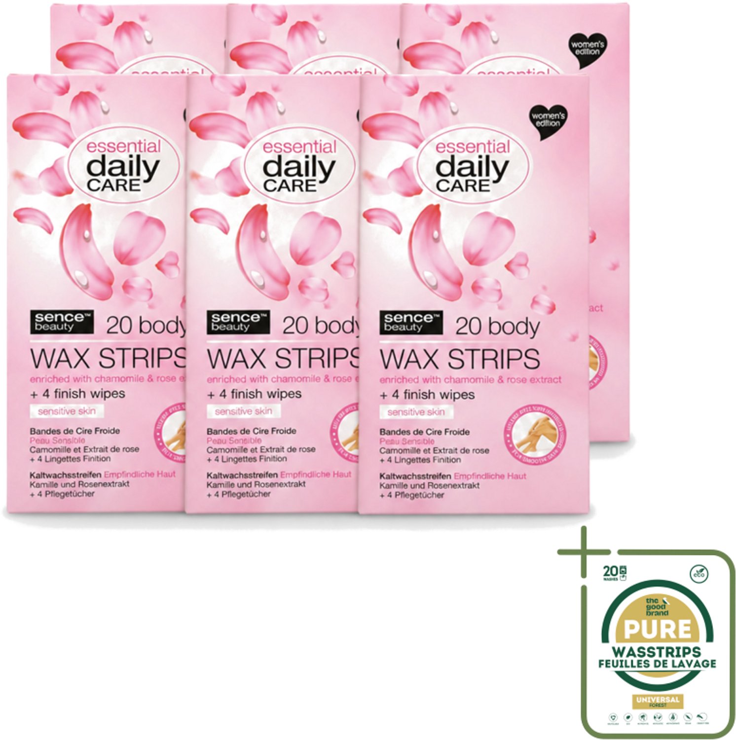 6 x Sence – Wax Strips – Lichaam – Ontharing – 20 Strips - Wasstrips - Ontharing - Wax Strips - Lichaam - Gevoelige Huid - Kamille Extract